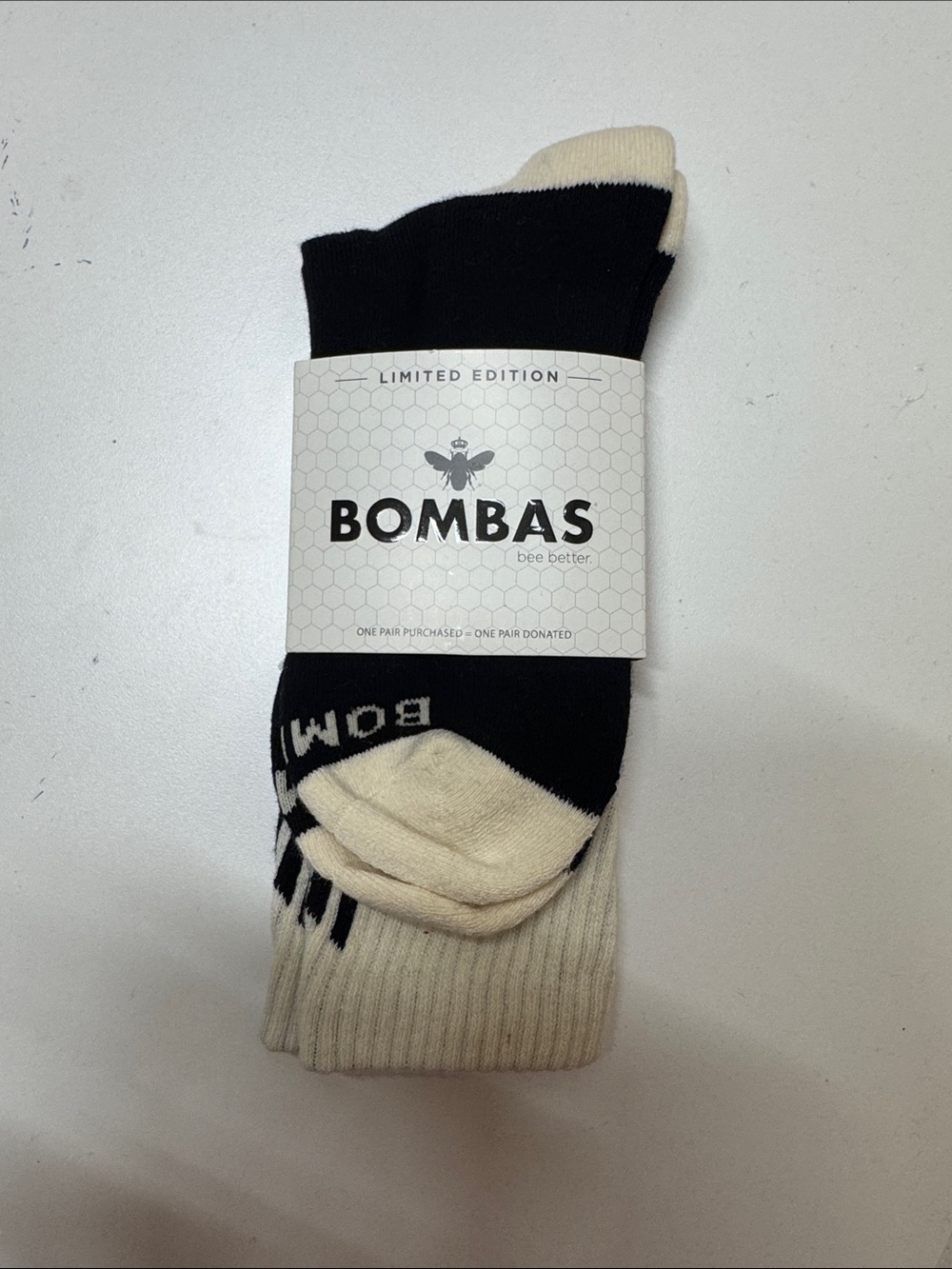 Bombas Black and Cream Crew Socks - Two-Tone Comfort